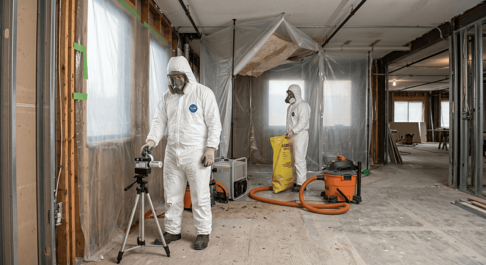 Asbestos testing in Spokane WA — licensed inspector collecting a ceiling sample from a pre-1980 home